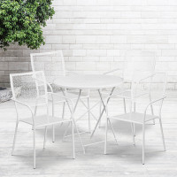 Flash Furniture CO-30RDF-02CHR4-WH-GG 30" Round Steel Folding Patio Table Set with 4 Square Back Chairs in White